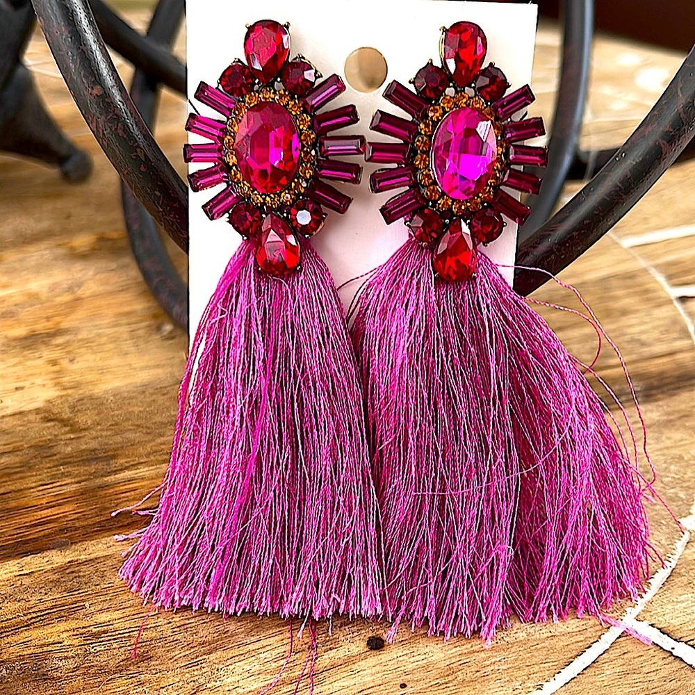 Gorgeous magenta tassel statement earrings